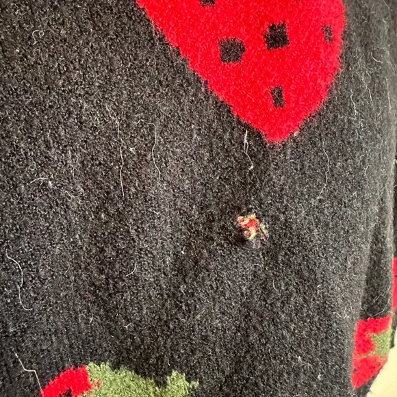 🍓 Strawberry Knit Cardigan-Black with Red Strawberries - Picture 4 of 4